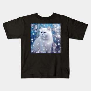 Snowy British Shorthair Cat Kids T-Shirt